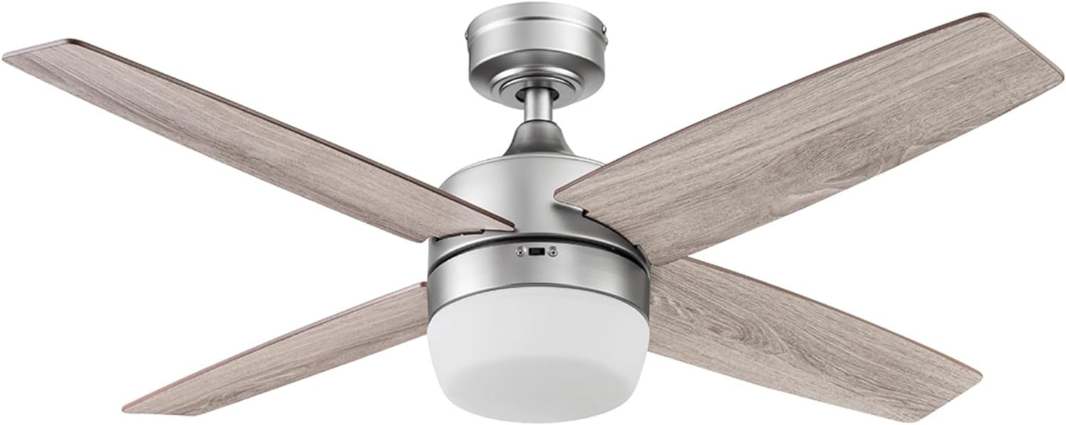 Prominence Home Atlas, 44 Inch Modern Indoor LED Ceiling Fan with Light and Remote Control, Dual Mounting Options, Dual Finish Blades, Reversible Motor - 51468-01 (Pewter)