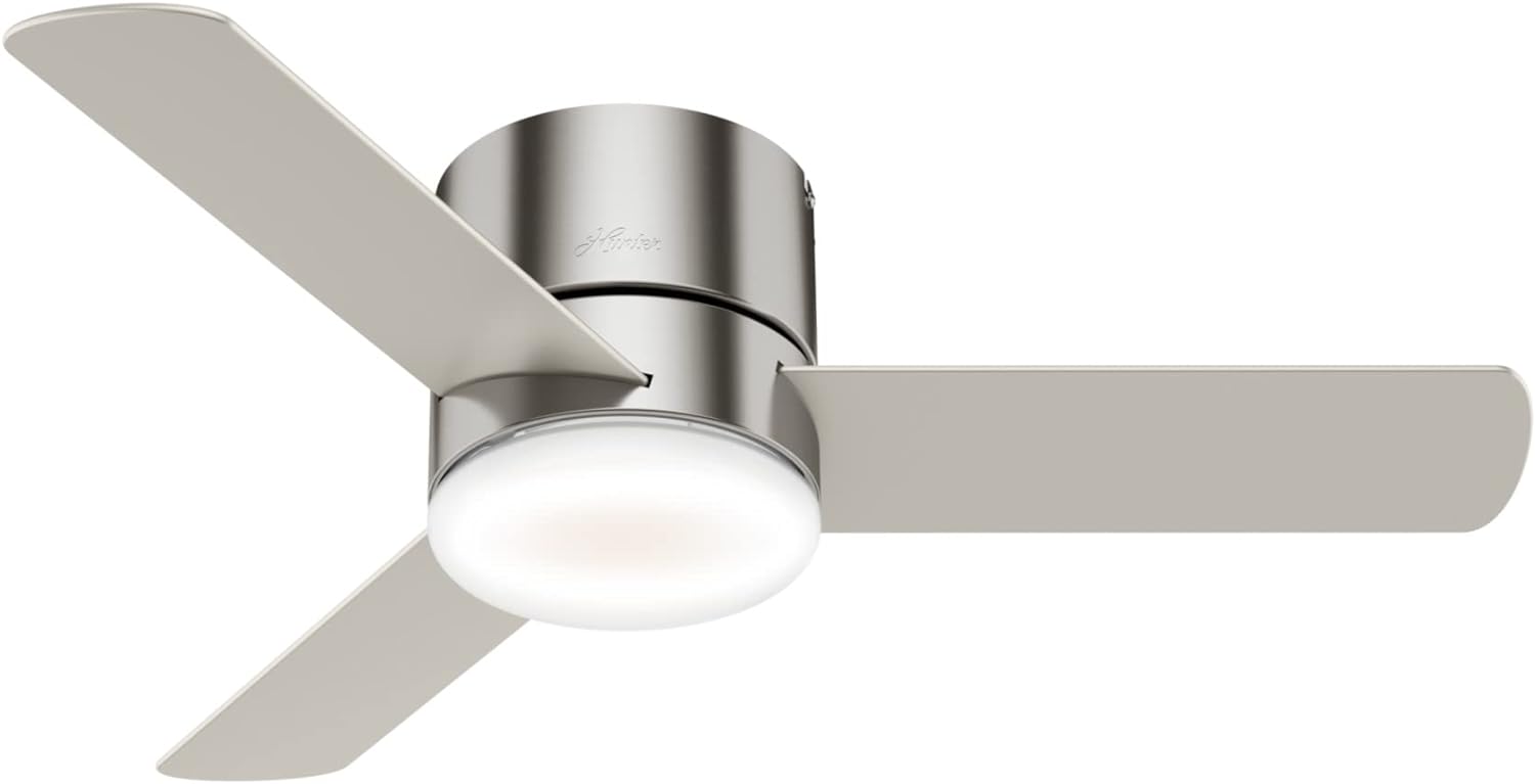 Hunter Fan Company 44 LED Kit 59454 Minimus 44 Inch Low Profile Ultra Quiet Ceiling Fan with Energy Efficient Light and Remote Control, Brushed Nickel Finish