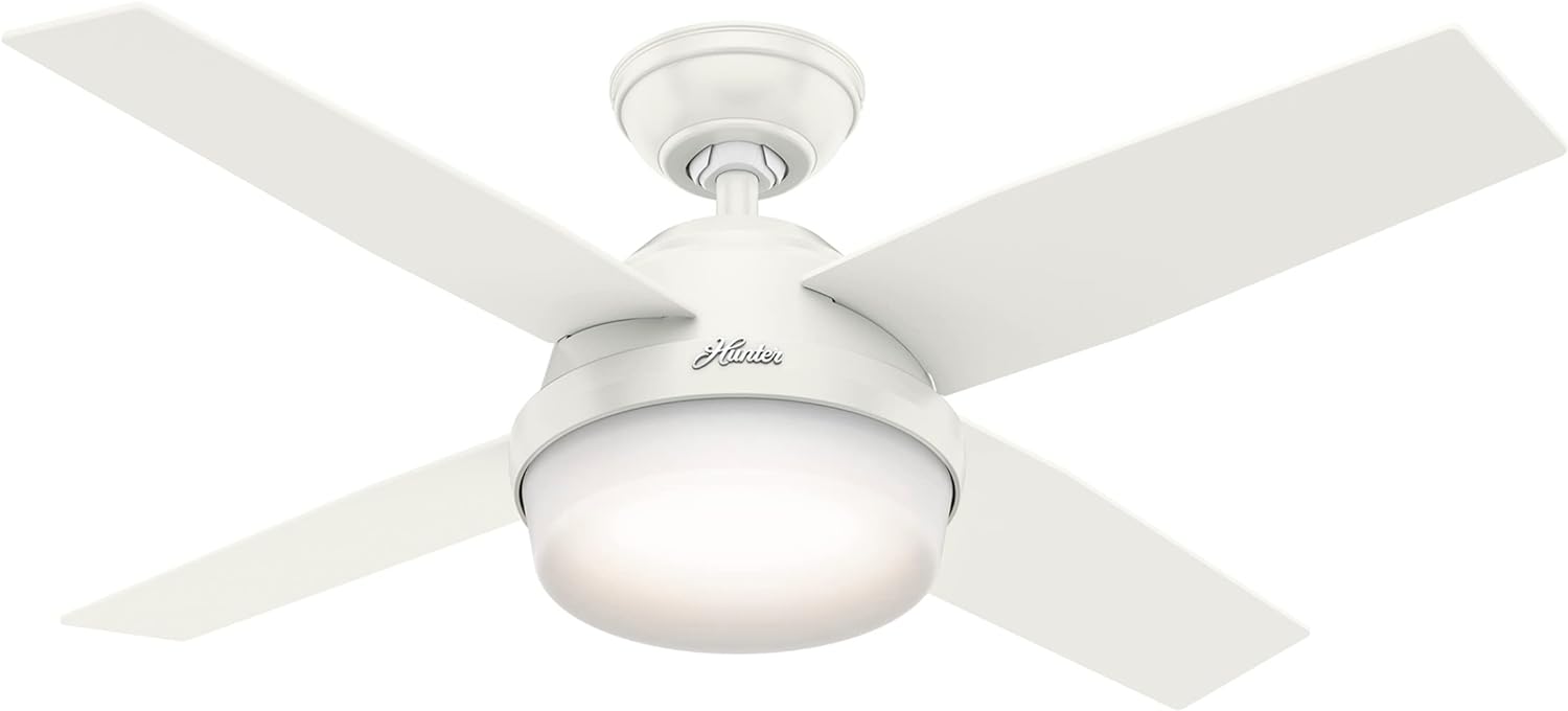 Hunter Dempsey Indoor Ceiling Fan with LED Light and Remote Control, 44, White