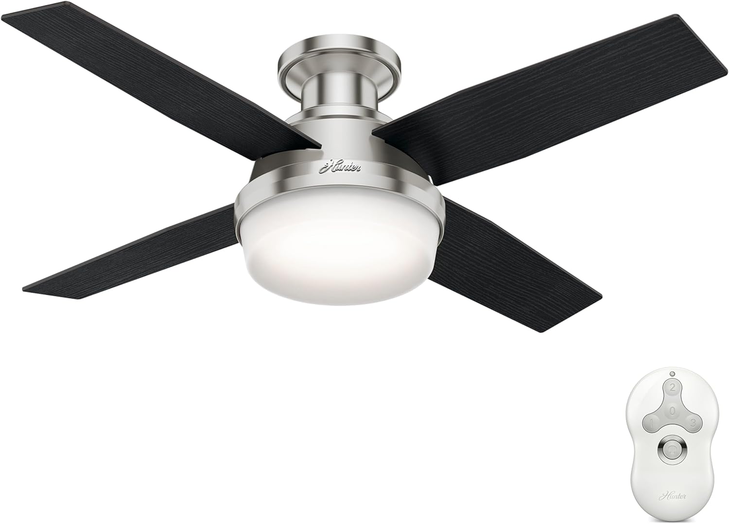 Hunter Fan Company Dempsey Indoor Low Profile Ceiling Fan with LED Light and Remote Control, 44, Brushed Nickel