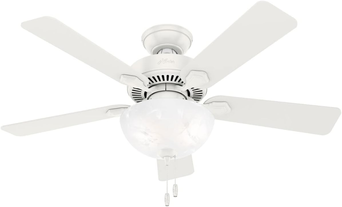 Hunter Fan Company, 50905, 44 inch Swanson Fresh White Ceiling Fan with LED Light Kit and Pull Chain