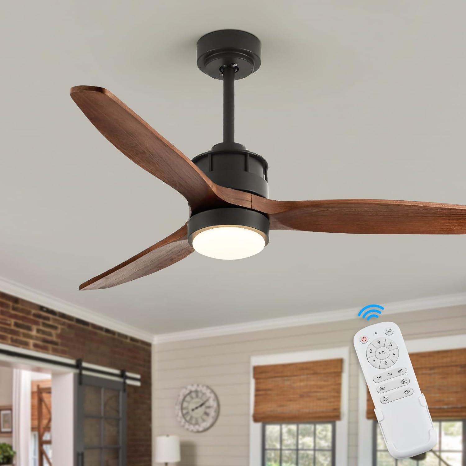 EKIZNSN 42 Small DC Outdoor Ceiling Fan with Lights and Remote Control for Bedroom Kitchen, 6-Speeds, Matte Black