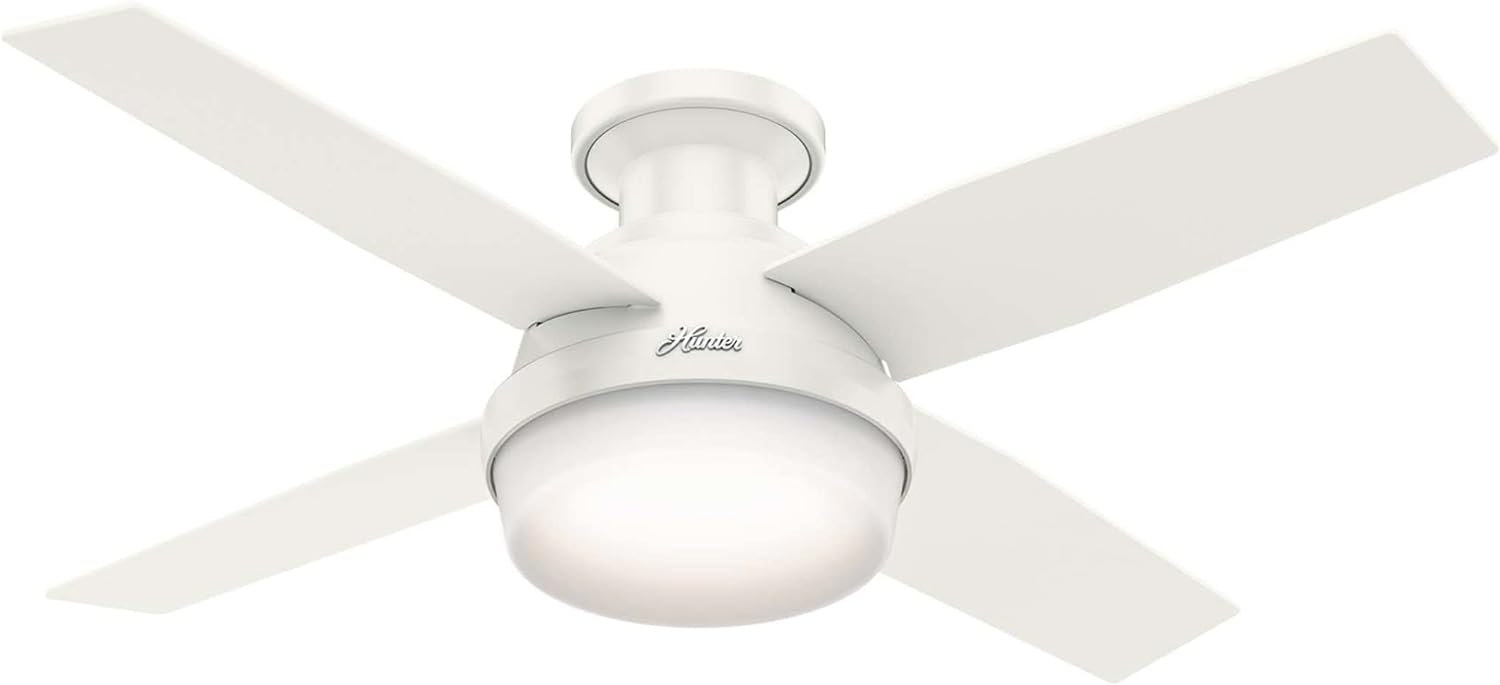 Hunter Fan Dempsey Low Profile Indoor Ceiling Fan with LED Light and Remote Control, Metal, Fresh White, 44 Inch