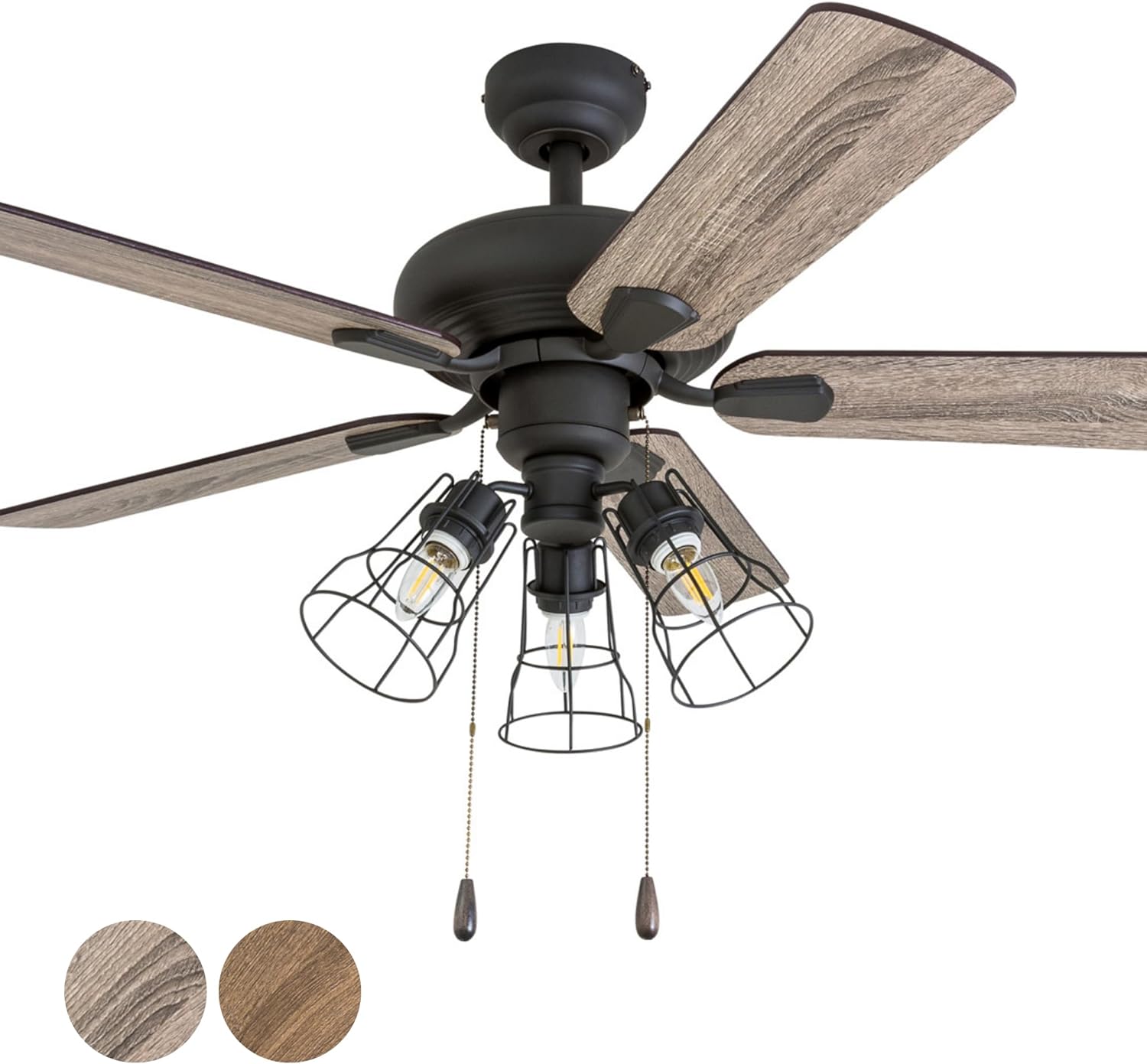 Prominence Home Madison County, 42 Inch Industrial Style LED Ceiling Fan with Light, Pull Chain, Three Mounting Options, Modern Dual Finish Blades, Reversible Motor - 50588-01 ( Bronze)