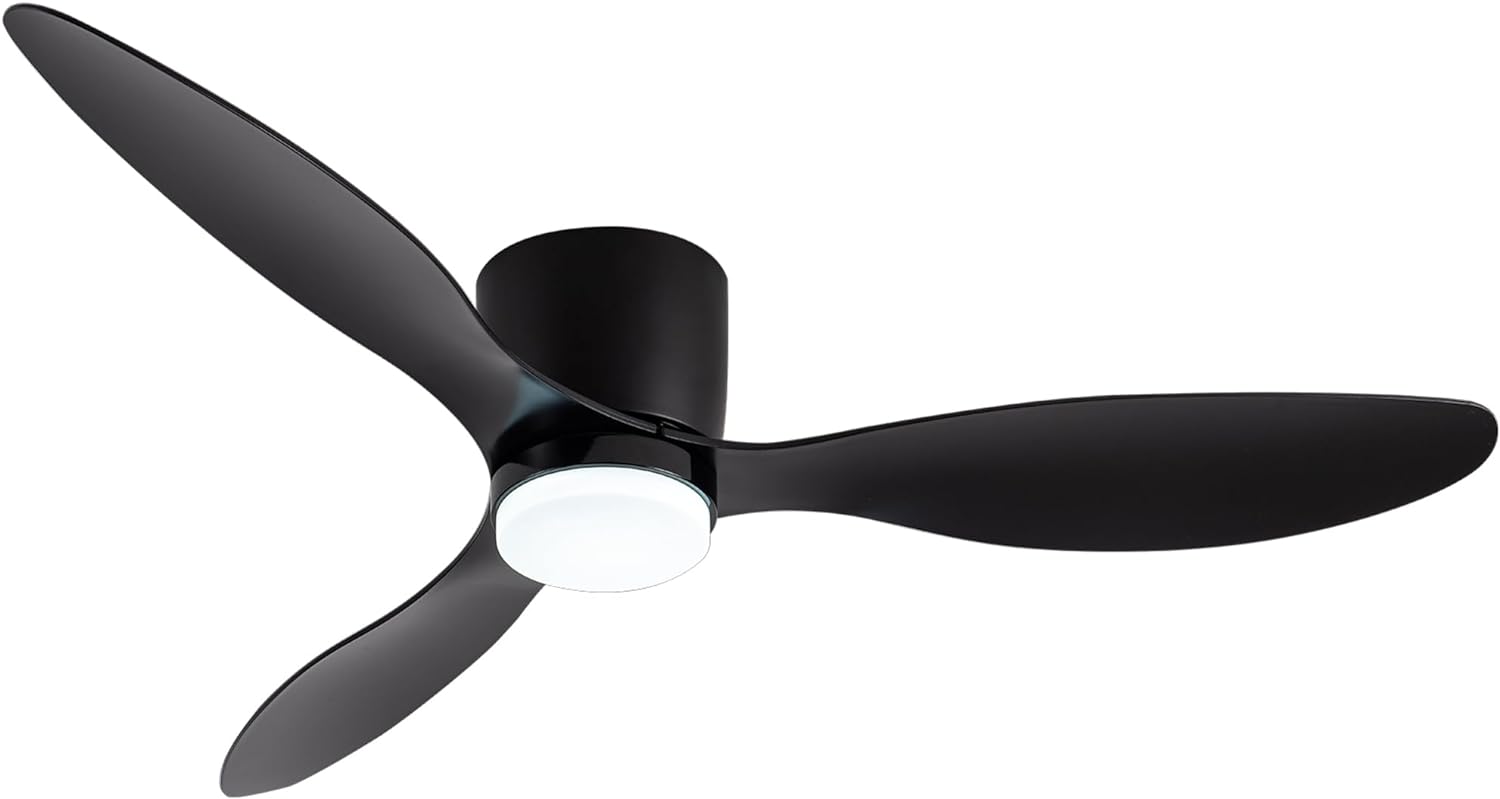 GESUM Ceiling Fan with Light, 42 Low Profile Ceiling Fan with 3 Colors, 6 Speeds, Timing,Black Outdoor Ceiling Fan with Remote Control 3 Blades for Kitchen Bedroom Dining Room (Black)