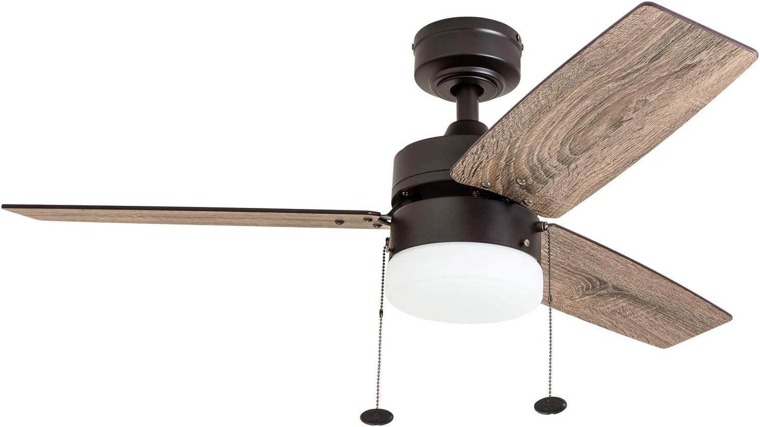 Prominence Home Reston, 42 Inch Modern Farmhouse LED Ceiling Fan with Light, Pull Chain, Dual Mounting Options, Dual Finish Blades, Reversible Motor - 51015-01 (Bronze)