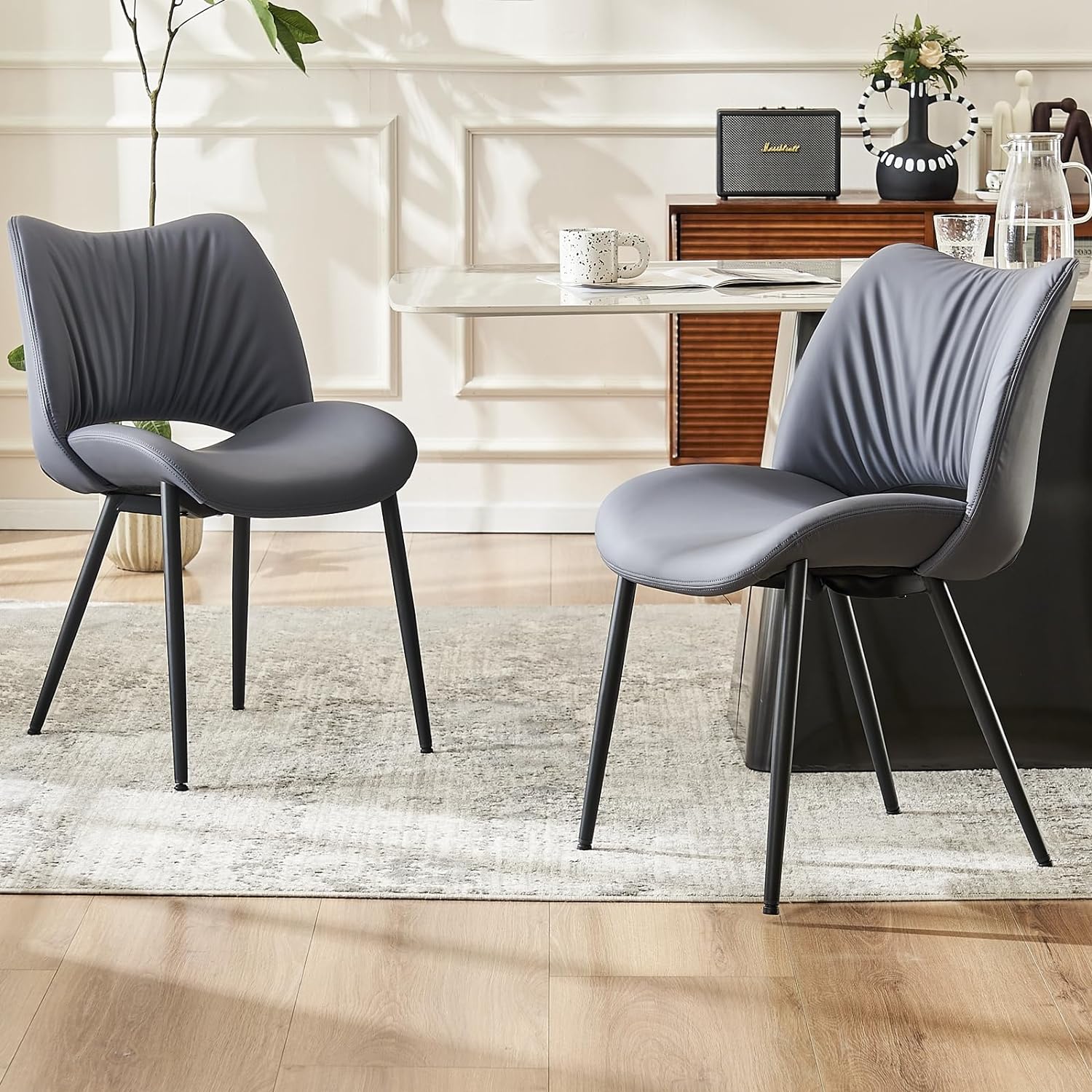 YOUTASTE Dining Chairs Set of 2 Upholstered Kitchen Room Dining Chair Modern Leather Dinner Chair with Curved Backrest and Padded Seat