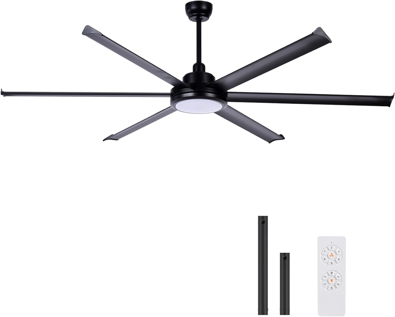 KINDLOV 80 Industrial Ceiling Fan with Light,Big Ceiling Fan with Remote,6 Speeds,3 Color Light,Reversible Blades,Matte Black Outdoor Ceiling Fan for Patio,Depot,Office,Factory,Living Room