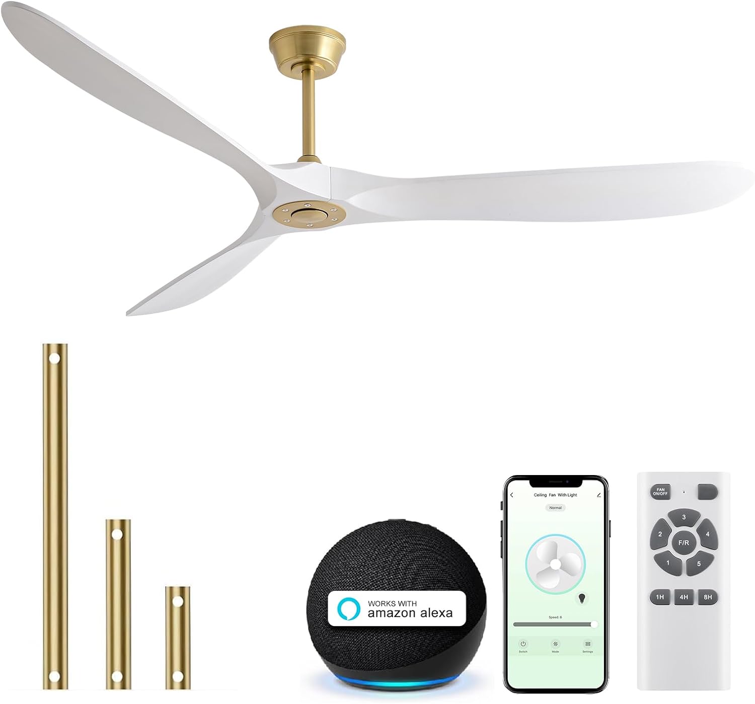 70 Inch Wood Ceiling Fan, Alexa/APP/Remote Control, Smart Modern Ceiling fans for Patio, Living Room, Bedroom, Office, Indoor, Outdoor