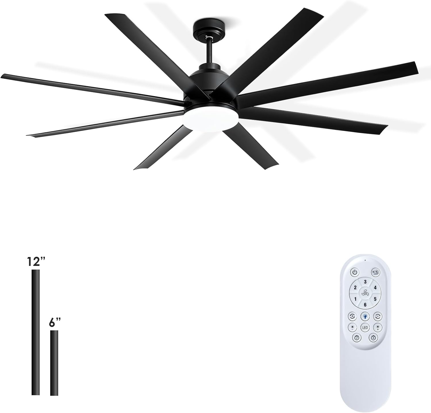 72 Inch Industrial Ceiling Fan - Black Big Ceiling Fan with Light, Large Ceiling Fan with 6-Speed Remote Control, Outdoor Ceiling Fans for Patios/Living Room/Commercial Room.