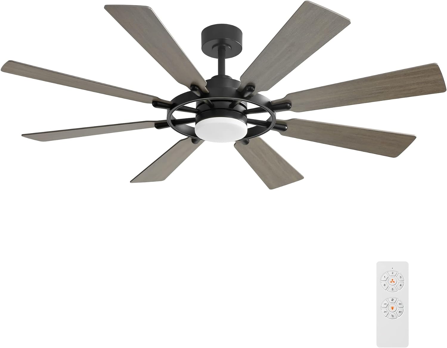 80 Ceiling Fan with Lights and Remote Control, Wood 8 Blades 6-Speed Noiseless Reversible DC Motor, 3 Downrods, Modern Ceiling fan for Office Porch Bedroom Dining Living Room, Black Wood