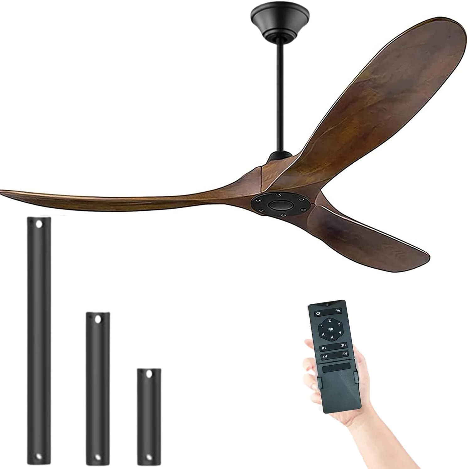 Ceiling Fan No Lights 70 Large Ceiling Fan, Outdoor Ceiling Fan for Patio, Wood Propeller Ceiling Fan Damp Rated 3 Blade Large Airflow Indoor Outdoor Farmhouse Ceiling Fan for Exterior House Porch