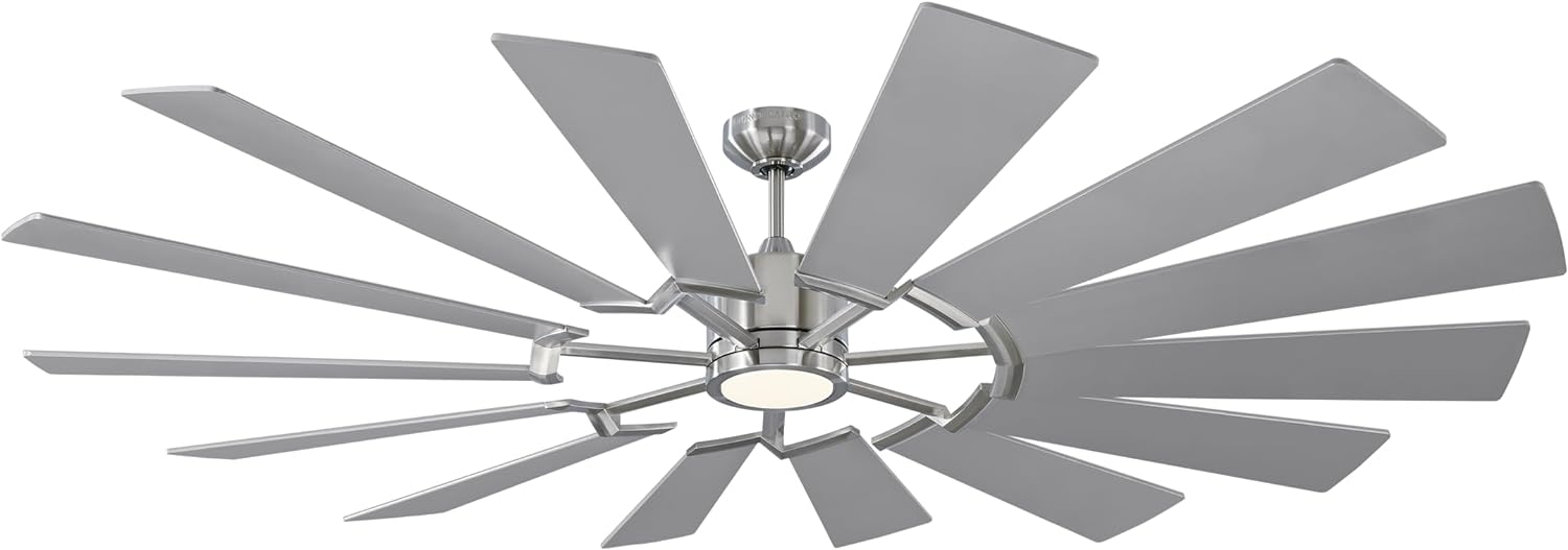 Monte Carlo 14PRR72BSD Prairie Grand Windmill Energy Star 72 Outdoor Ceiling Fan with LED Light and Hand Remote Control, 14 Wood Blades, Brushed Steel