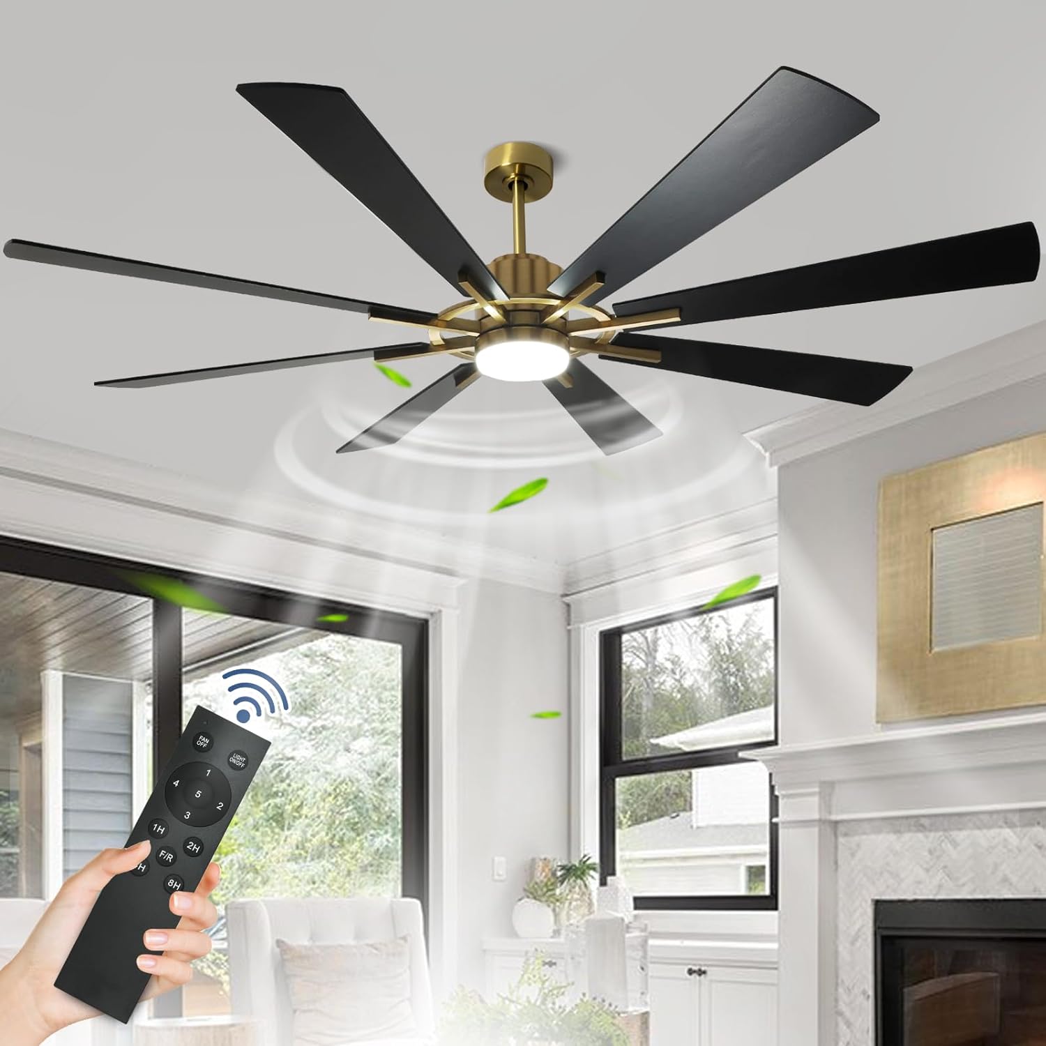 Depuley 72 Black Farmhouse Ceiling Fans with Lights and Remote, Large Reversible Modern Ceiling Fan with 5-Speed, Indoor Outdoor Ceiling Fan for Patio, 3CCT 3000K-6000K Quiet DC Motor 8 Blades, Gold