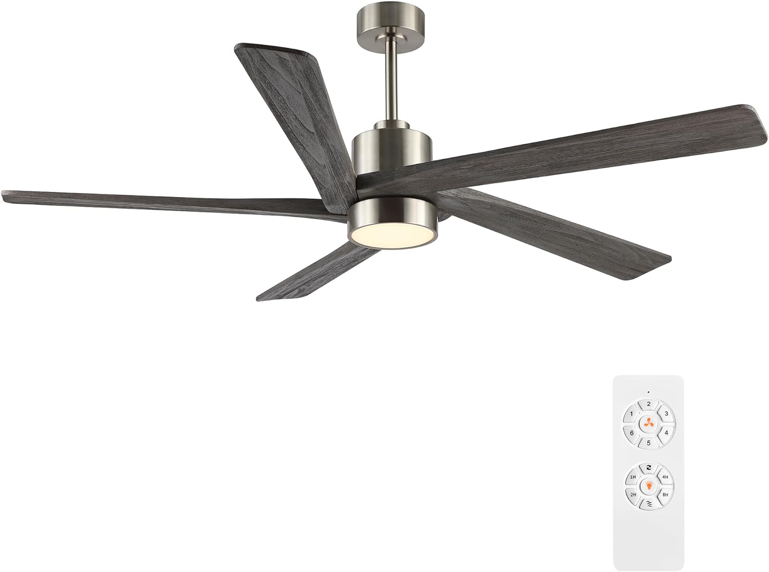 WINGBO 72 Inch DC Ceiling Fan with Lights and 3 Downrods, 5 Reversible Carved Wood Blades, 6-Speed Noiseless DC Motor, Large Ceiling Fan in Brushed Nickel Finish with Gray Blades, ETL Listed