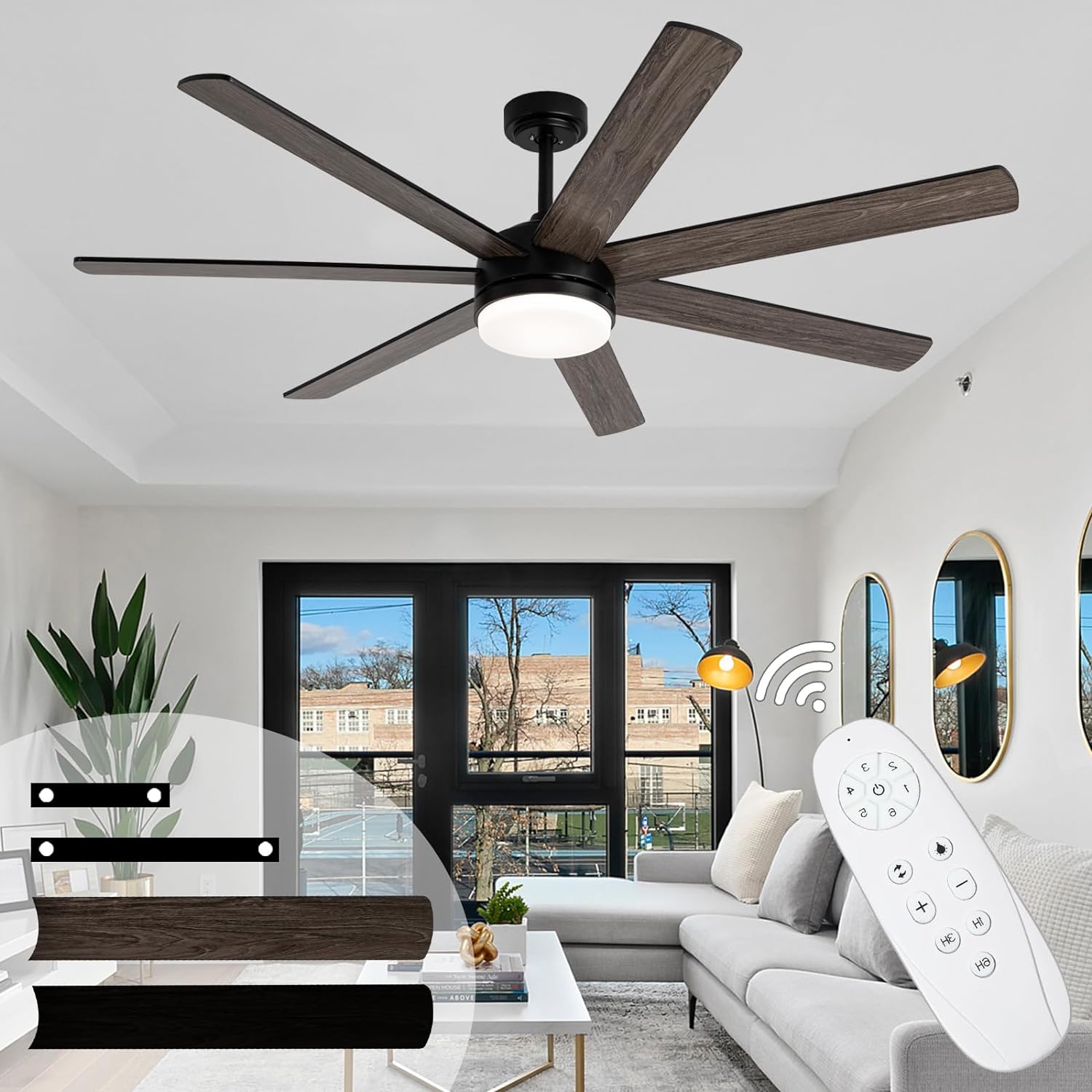 Ceiling Fans with Lights and Remote, 72 Inch Large Ceiling Fan with Light 7 Blades,Reversible, Dimmable, Outdoor Ceiling Fan with 20 Downrods for Bedroom Living Room Patio