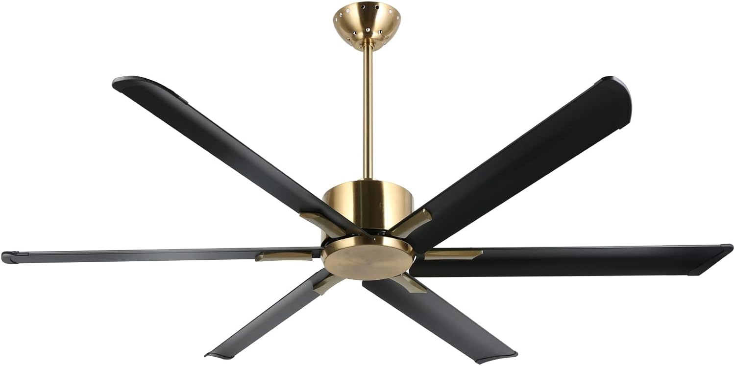 reiga 72 Indoor Outdoor Black Gold 6 AluminumMetal Blades Extra Large Modern DC Ceiling Fan with Remote Control, 6 Speeds, Timer, Reversible Airflow Motor for Garage, Patio, Living Room (IP44)