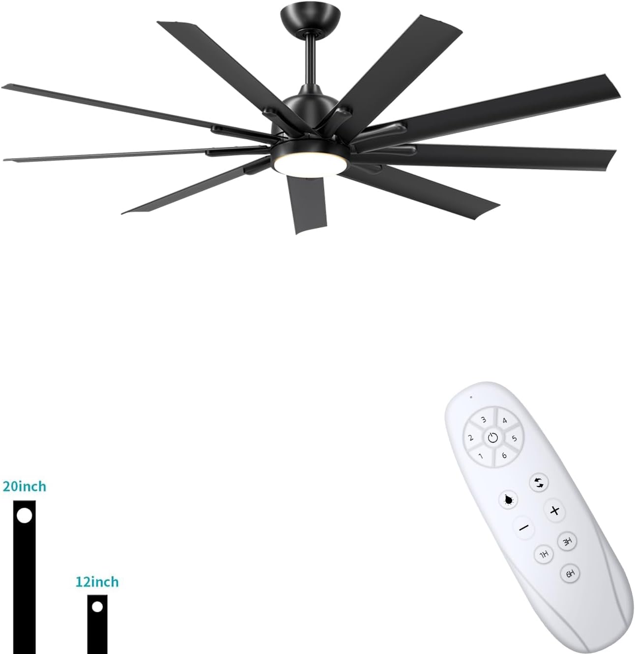 CJOY 72 inch Ceiling Fan with Light, Modern Black Ceiling Fans Remote Control, 9 Aluminium Blade, 6-Speed, Reversible DC Motor, 3 Dimmable LED Light for Indoor Living Room/Covered Outdoor Space