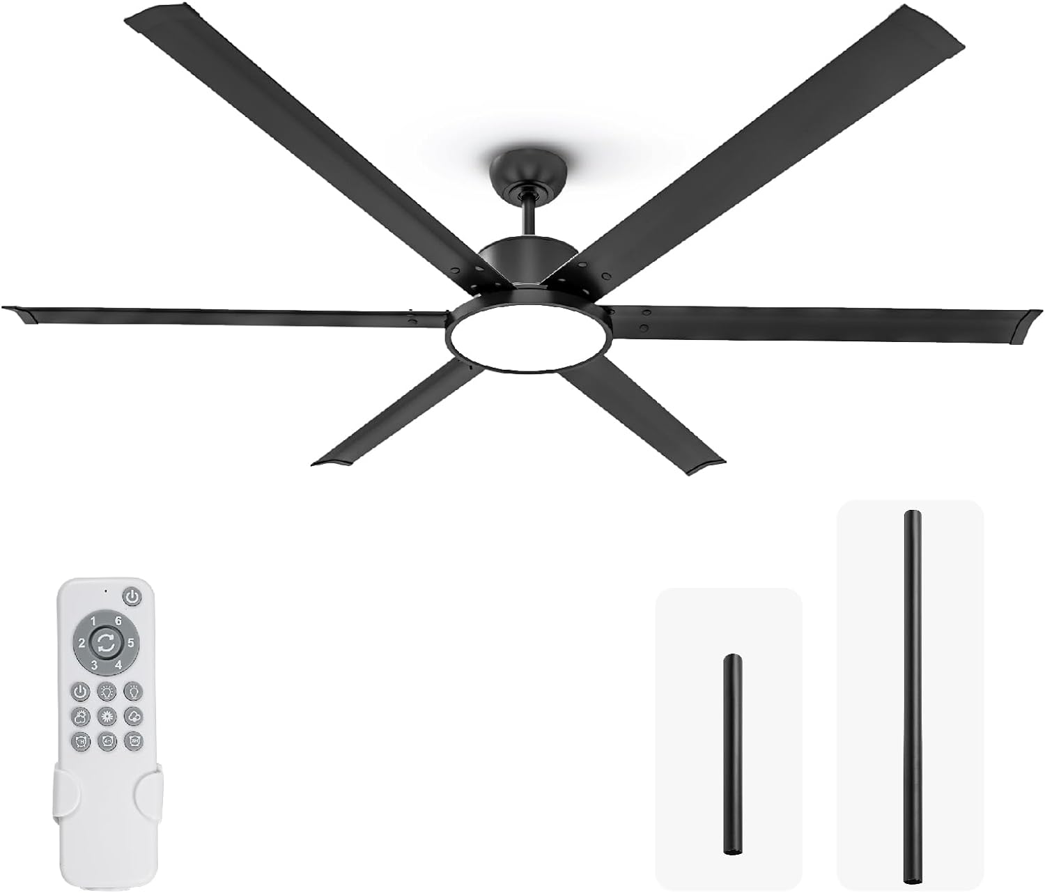 ocioc 72inch Ceiling Fans with Lights and Remote Industrial DC Motor Metal Ceiling Fan for Living Room, Family Room Farmhouse, Garage Indoor Covered Ourdoor Black