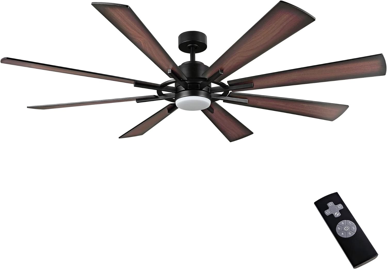 WINGBO 72 DC Ceiling Fan with Lights and 3 Downrods, Matte Black Ceiling Fan with Walnut/Walnut Shadowed Reversible Blades, 6-Speed DC Motor, Indoor Ceiling Fan for Kitchen Bedroom Living Room