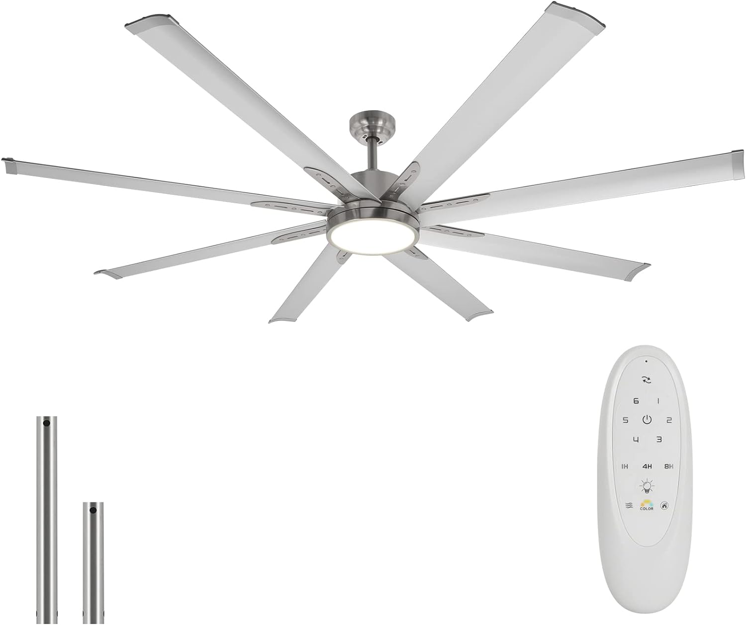 72 Inch Damp Rated DC Motor Ceiling Fan with LED Light(2700K/3000K/3500K/4000K/5000K), Indoor Ceiling Fans for Kitchen Living Room Basement, ETL Listed, 6-Speed Remote Control - Brushed Nickel