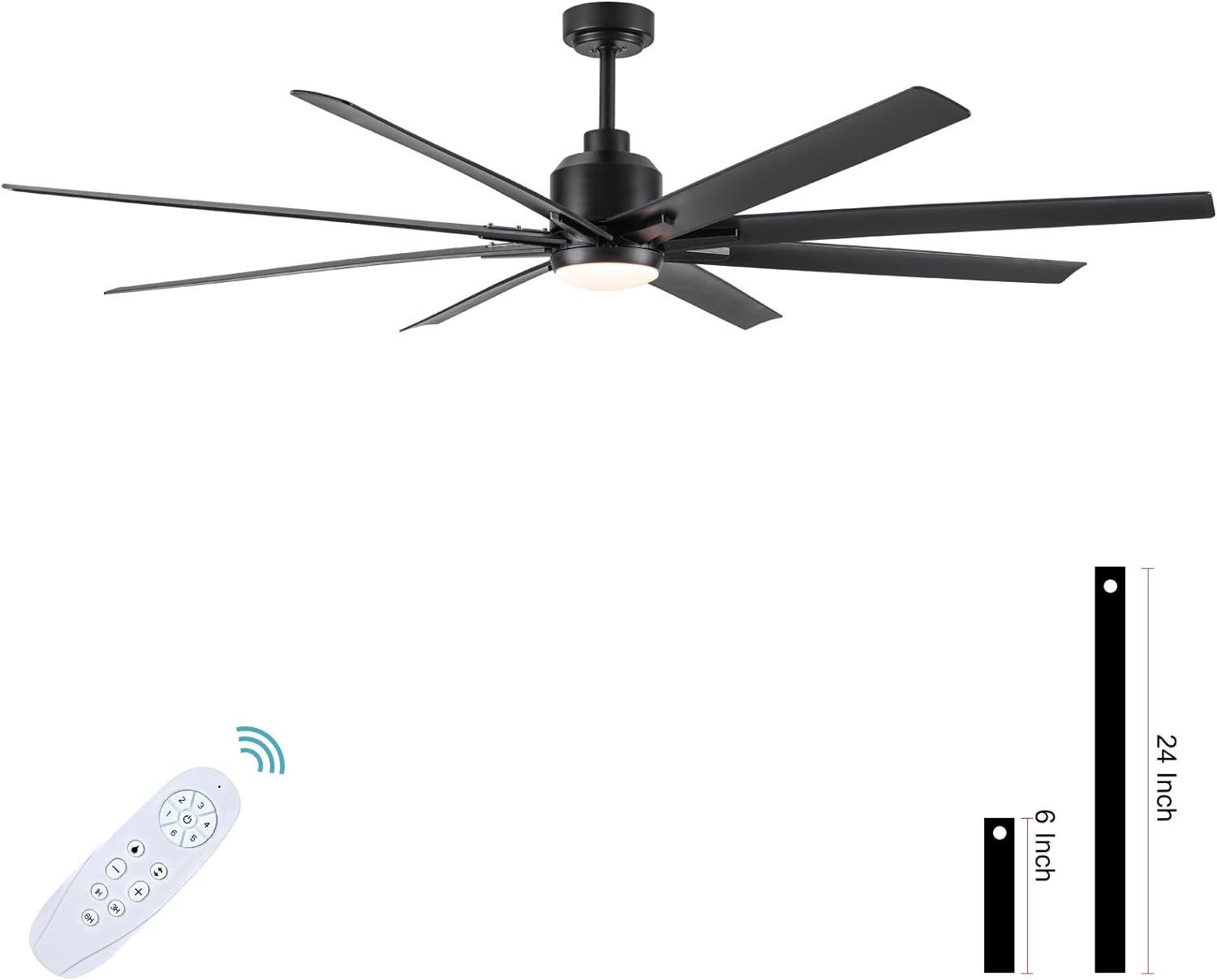 YUHAO 72 Inch Large Ceiling Fan with Light and Remote Control.6 Speed Reversible DC Motor, Dimmable Tri-Color Temperature LED.Black Industrial Style Ceiling Fan for Indoor or Covered Outdoor Use.