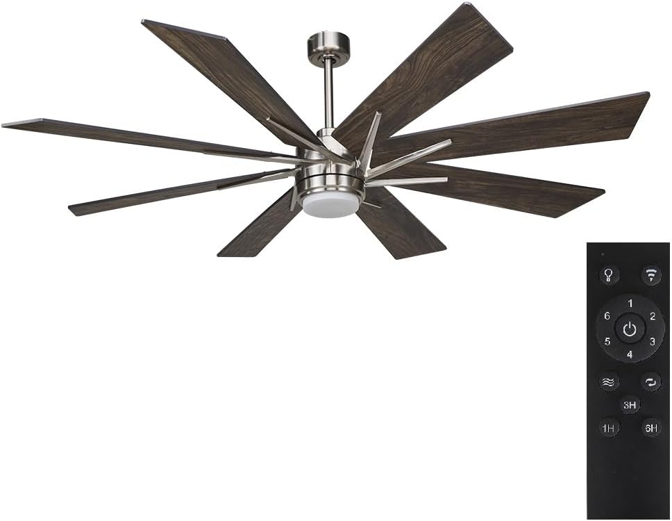 72 Inch Indoor Ceiling Fan with Light and Remote, Reversible DC Silent Motor, 110V ETL Listed for Living Room, Dining Room, Bedroom, Brushed Nickel