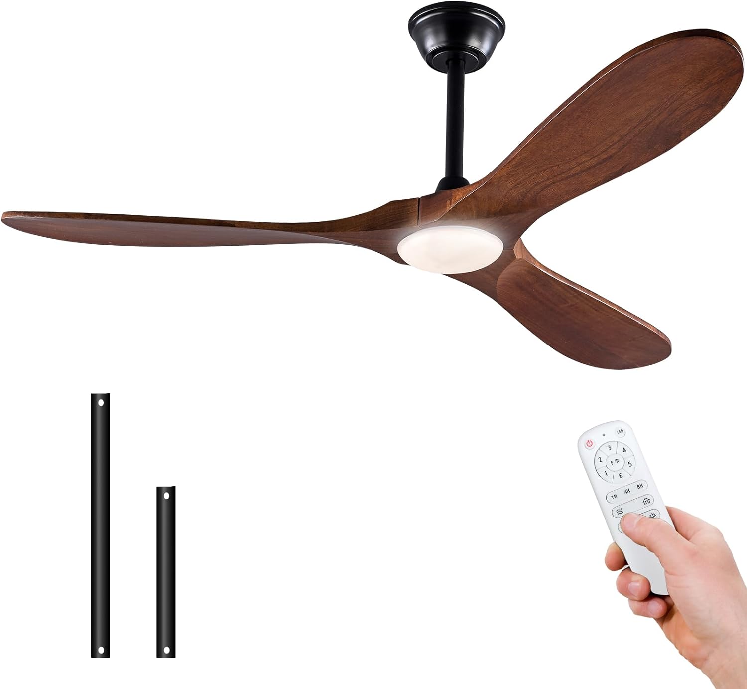 60 Inch Modern Ceiling Fans with Remote,Wood Ceiling Fan with Lights,Black Ceiling Fan Light with 3 Blade,6 Speed DC Motor Outdoor indoor Ceiling Fan for Patio,Living Room,Bedroo