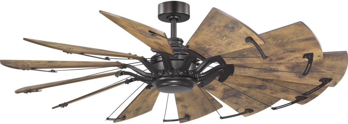 Springer Collection 60-Inch 12-Blade Distressed Walnut Coastal Windmill Ceiling Fan, Bronze