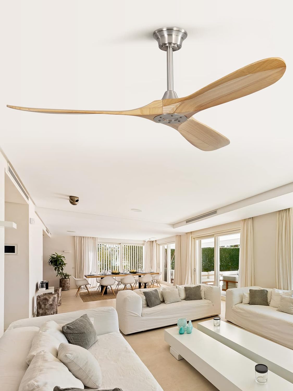 Sofucor 60 Ceiling Fan no Light and Remote Control, Outdoor Ceiling Fan without Light, 3 Blade Ceiling Fan with Quiet Energy Saving Motor, 6 Speeds, Light Wood Grain