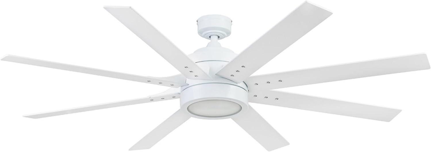 Honeywell Ceiling Fans Xerxes, 62 Inch Contemporary LED Ceiling Fan with Light and Remote Control, 8 Blades with Dual Finish, Reversible Motor - 51628-01 (Bright White)