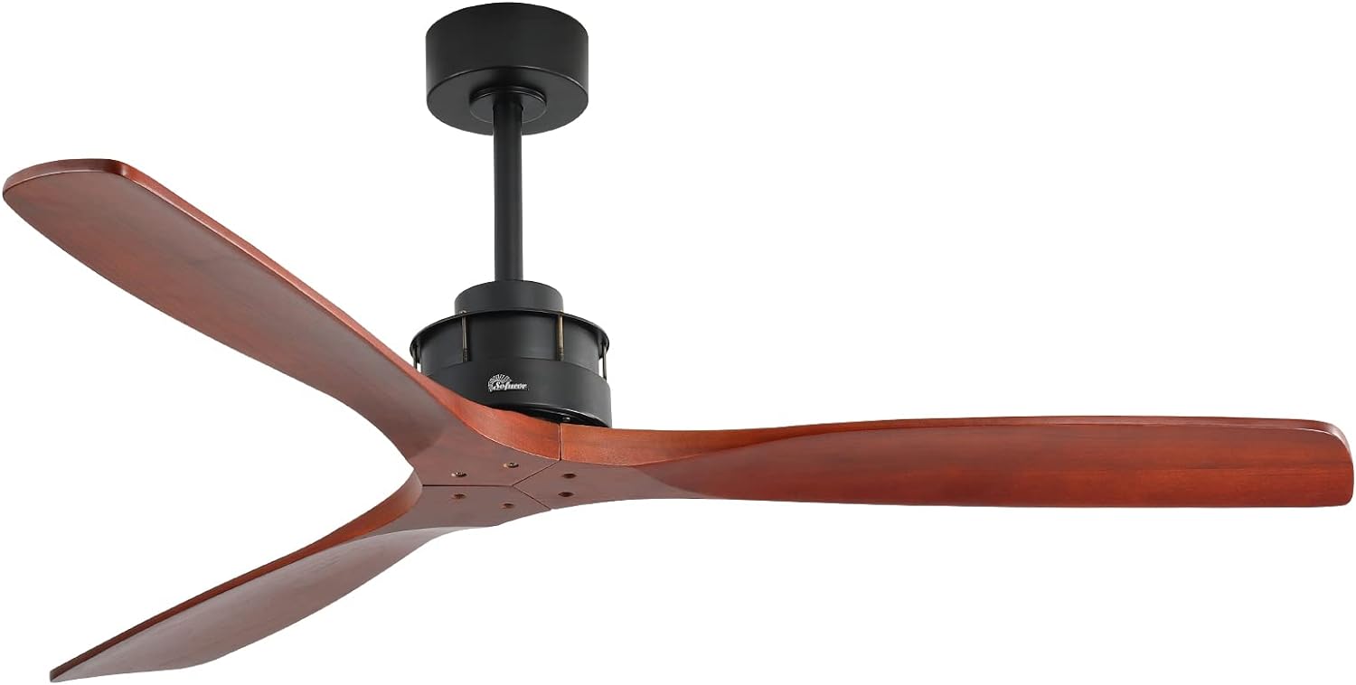 Sofucor 60 Inches Elegant Ceiling Fan No Light with Remote Control 3 Solid Wood Blades Ceiling Fan Without Light Suitable for Indoor and Outdoor Modern House/Farmhouse/Patio With Cover