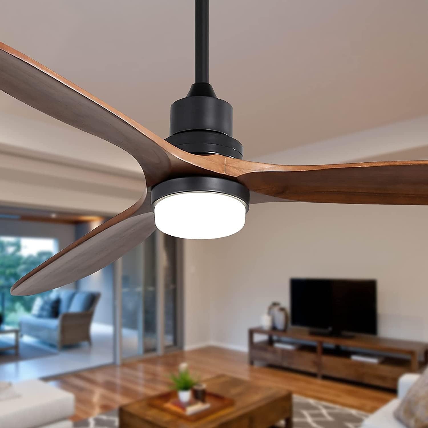 60 Ceiling Fan with Light, Remote Control, Indoor Flush Mount Wood Modern Ceiling Fan for Bedroom, Dining Room, Patio, Living room, Farmhouse, Office