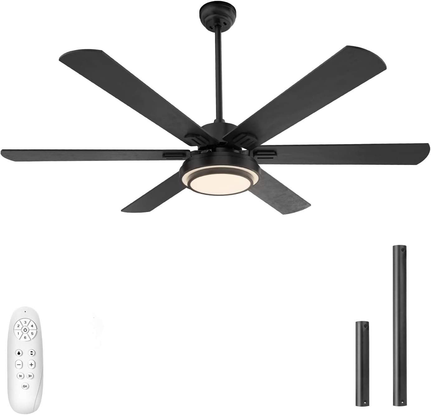 warmiplanet Ceiling Fan with Lights Remote Control, 62 Inch, Black, DC Motor (6-Blades)