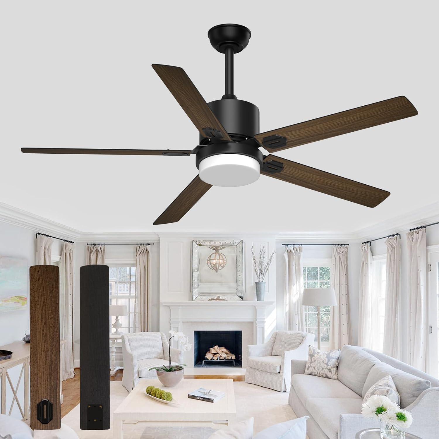 Ceiling Fans with Lights and Remote, 60 Inch Outdoor Ceiling Fan with Remote, Modern Fan with Lights for Patio Farmhouse Bedroom,Matter Black