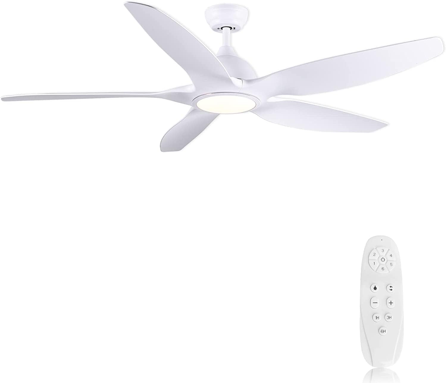 Newday 60 White Ceiling Fans with Light and Remote, Modern, Noiseless Reversible DC Motor, Large Indoor, Kitchen, Bedroom, Living Room