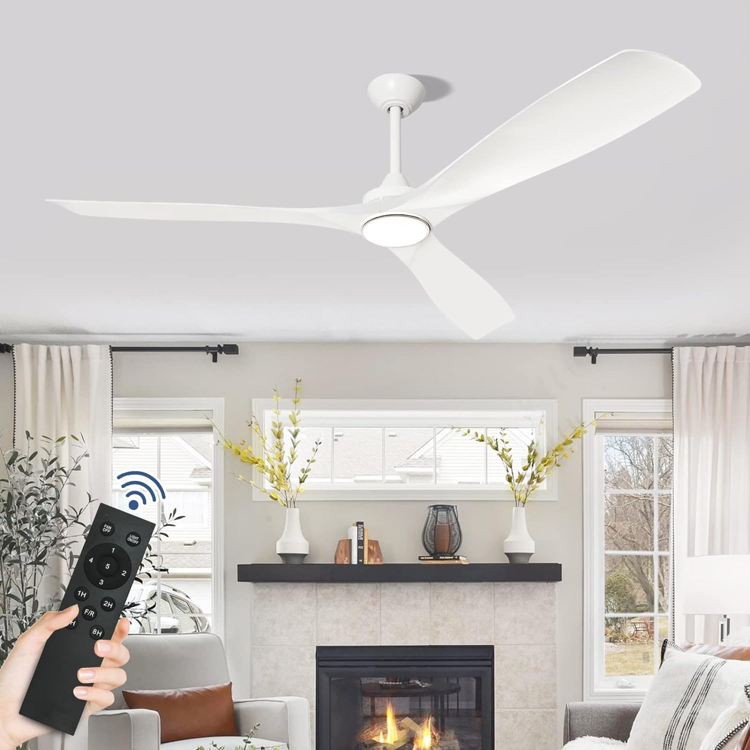 60 Ceiling Fans with Lights Remote Control Modern 3 Blades Ceiling Fan with Lights Noiseless Reversible DC Motor Ceiling Fan for Outdoor Covered Patios/Farmhouse/Living Room, White