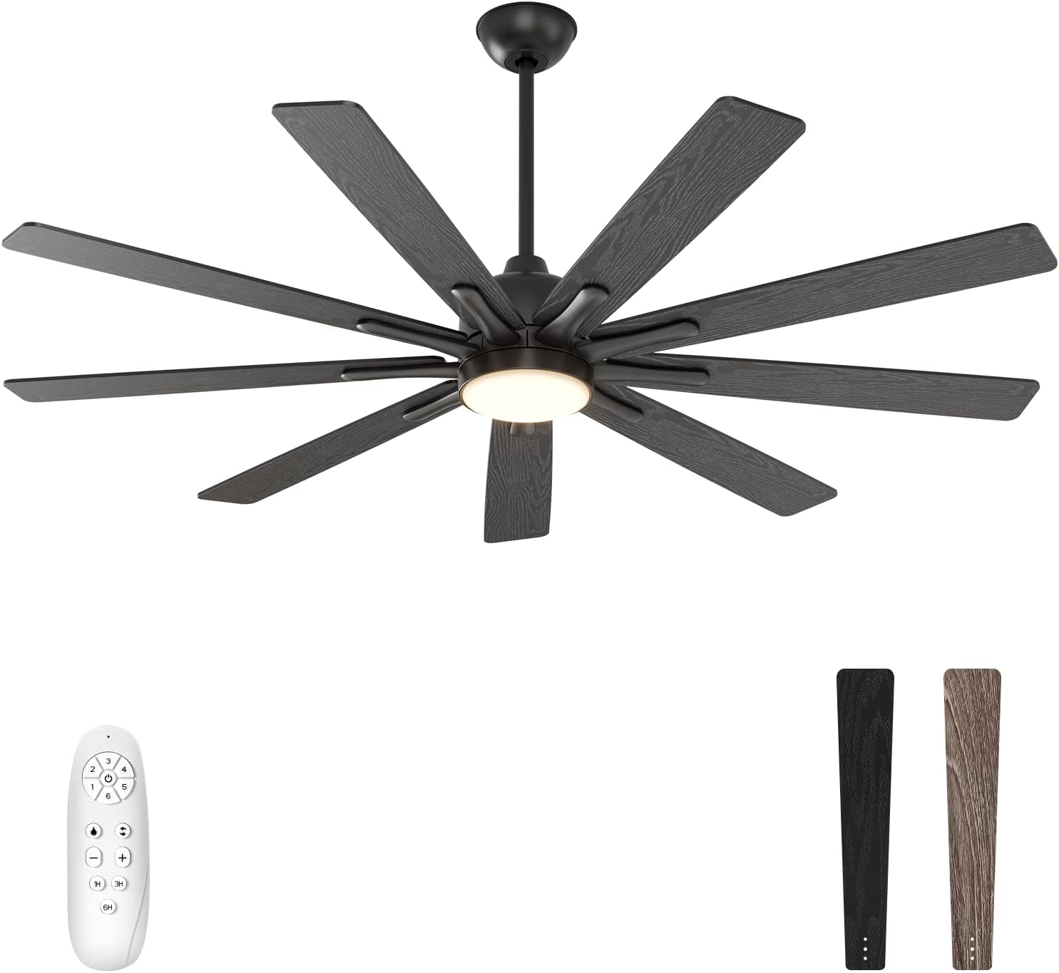 warmiplanet Ceiling Fan with Lights Remote Control, 62-Inch, Silent DC Motor, 6 Speed, Dimmable LED Light, Black(9-Blades)