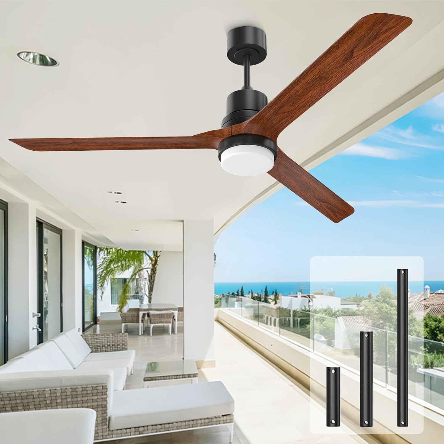 Ceiling Fans with Lights,60 Indoor and Outdoor Ceiling Fan with Remote Control, Modern Reversible DC Motor for Patio Bedroom Living Room