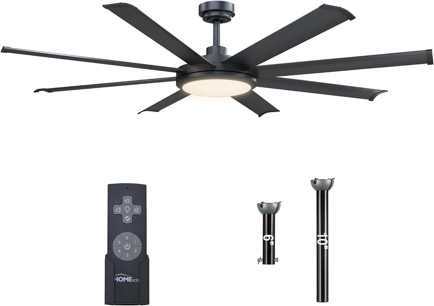 Parrot Uncle Ceiling Fans with Lights, 60 Inch Black Ceiling Fan with LED Light and Remote Control, Large Ceiling Fan for Bedroom Patios Porch, Reversible Noiseless DC Motor, Dimmable