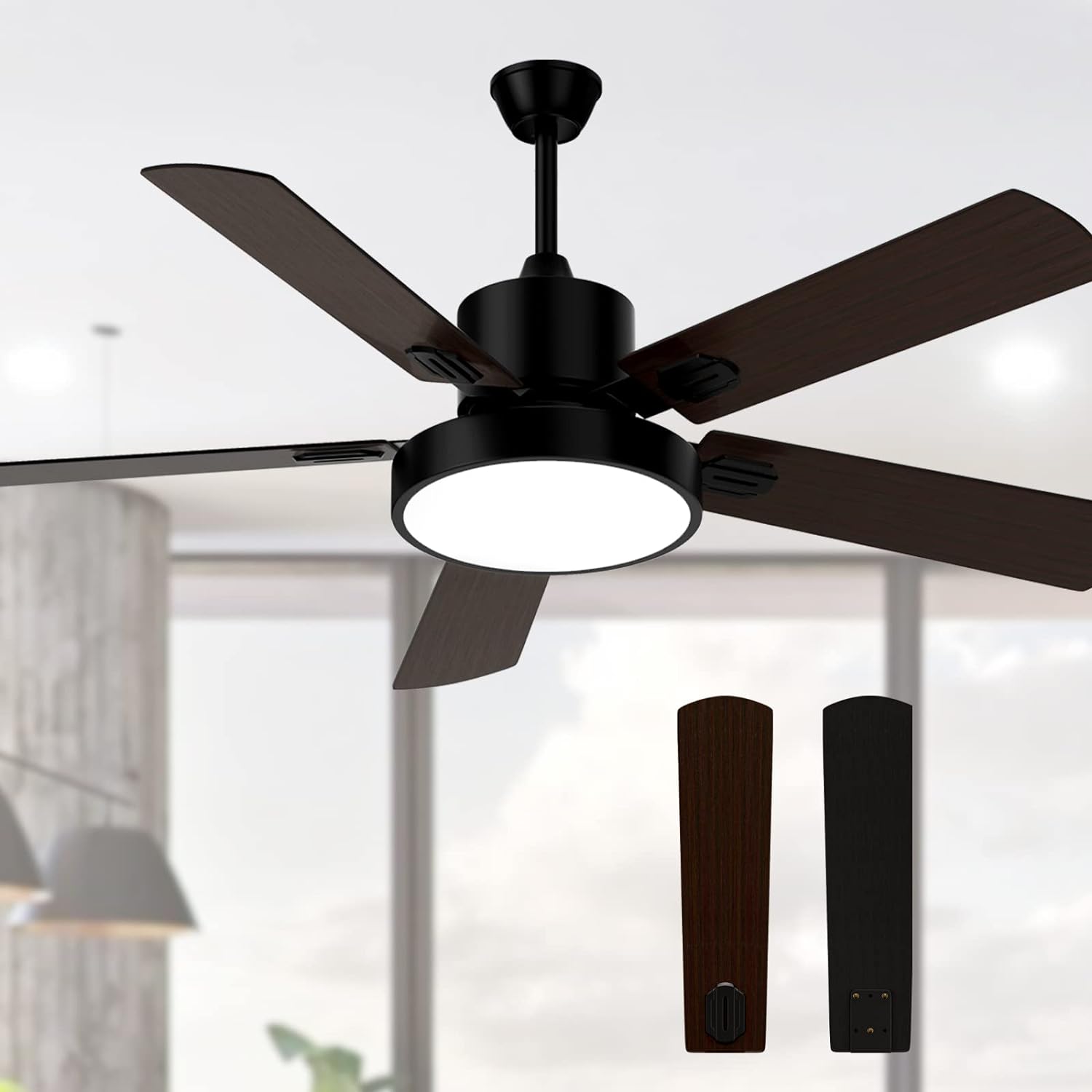 Obabala Ceiling Fan with Light, Indoor and Outdoor Fans Lights Remote, 52 Modern Reversible DC Motor-Matte Black,Patios/Farmhouse