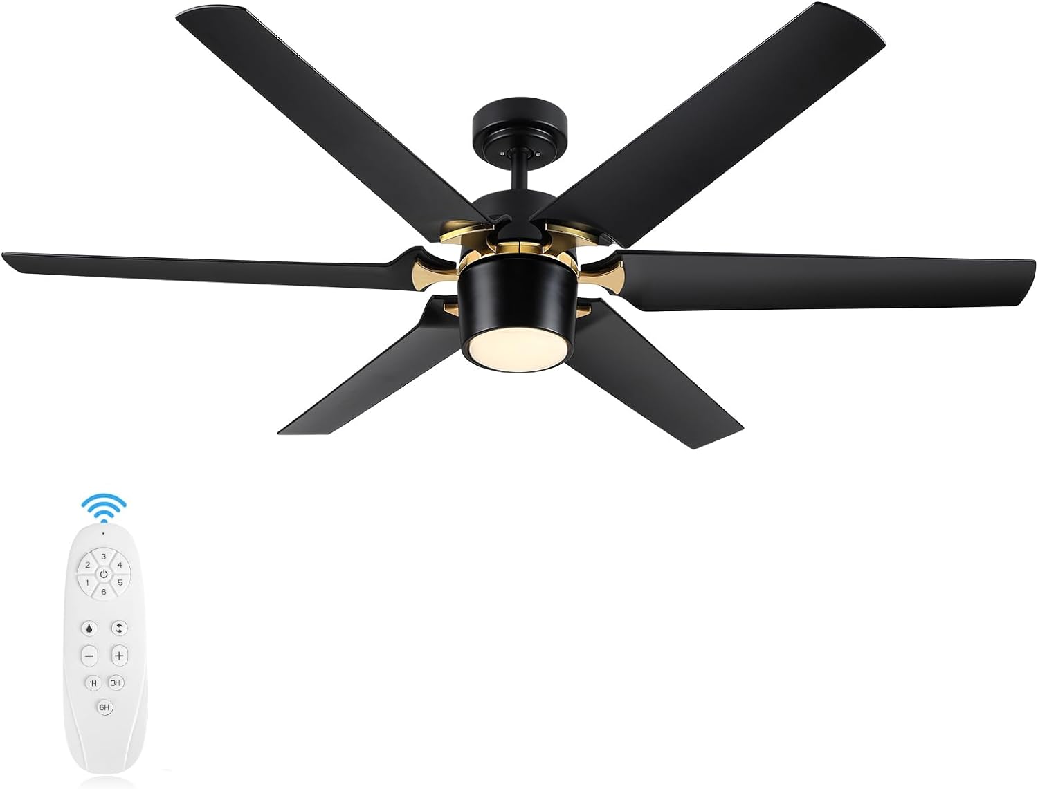 60 inch Ceiling Fan with Light and Remote Control, Large Modern Black Gold Ceiling Fans, Dimmable 3-Color Reversible Blades 6 Speed Quiet DC Motor for Indoor or Covered Outdoor