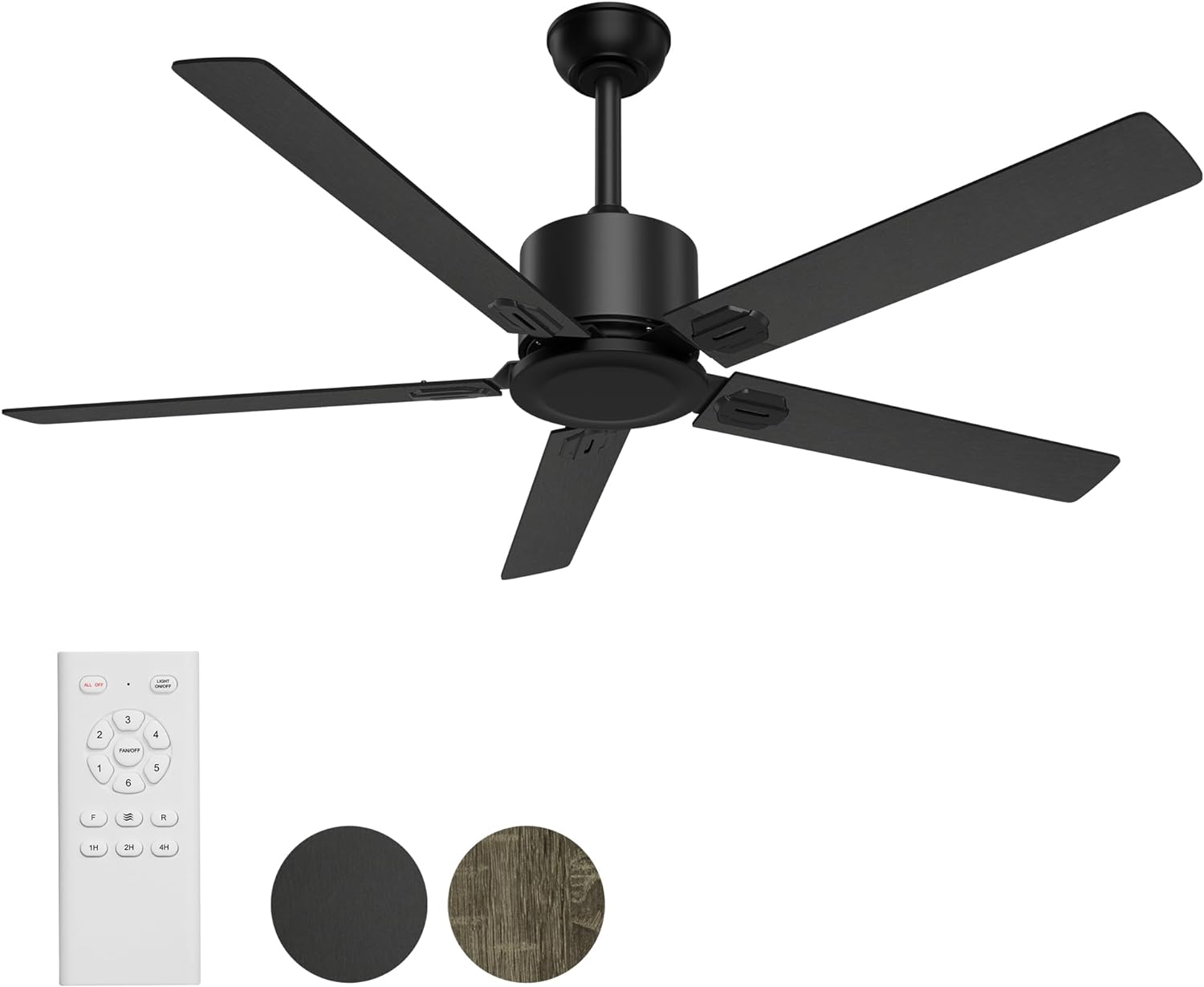 Ceiling Fan with Remote Control, Ceiling Fans 52 Outdoor/Indoor with 6 Speeds Reversible DC Motor Ceiling Fans No Lights Modern Black for Kitchen, Living Room, Farmhouse, Patios