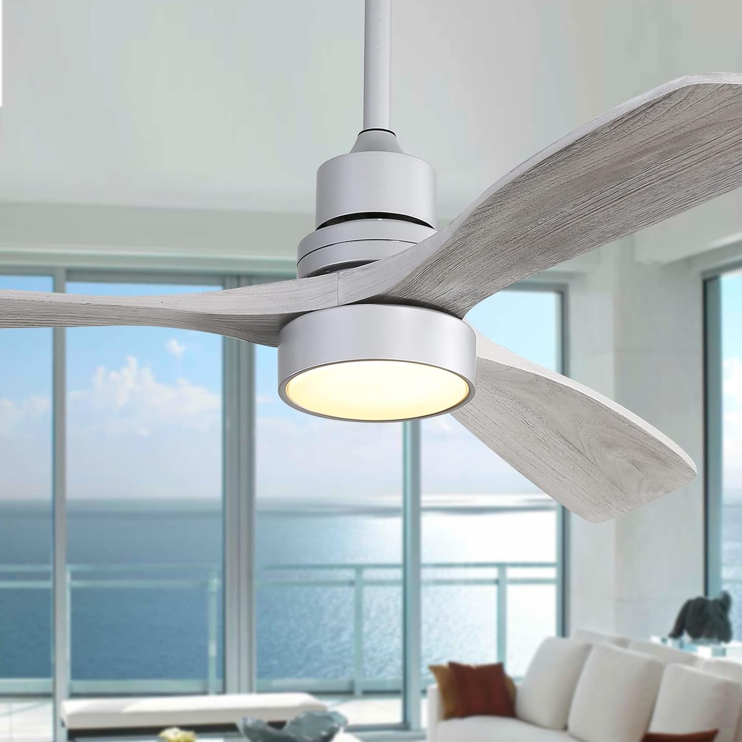 Sofucor 52 Wood Ceiling Fan with Light and Remote Control, 6-Speed, 2-Timer with Quiet Energy Saving, 3 blades Ceiling fan with Remote, Grey