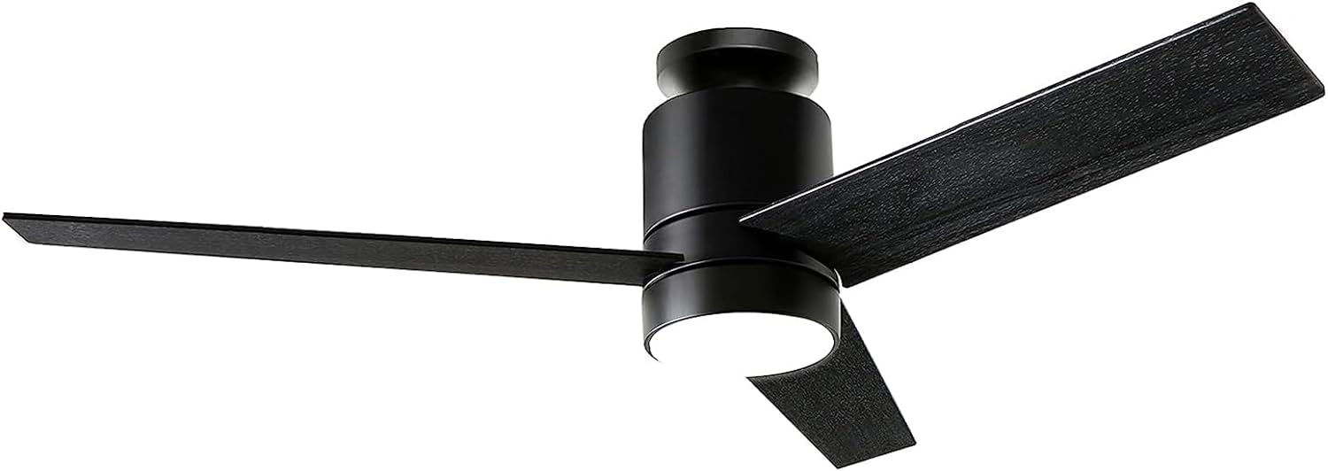 Ceiling Fans with Lights Flush Mount, 52 Inch Modern Black Ceiling Fan with Light and Remote Control - 3 Wood Blades LED Ceiling Fan Low Profile Ceiling Fan Light