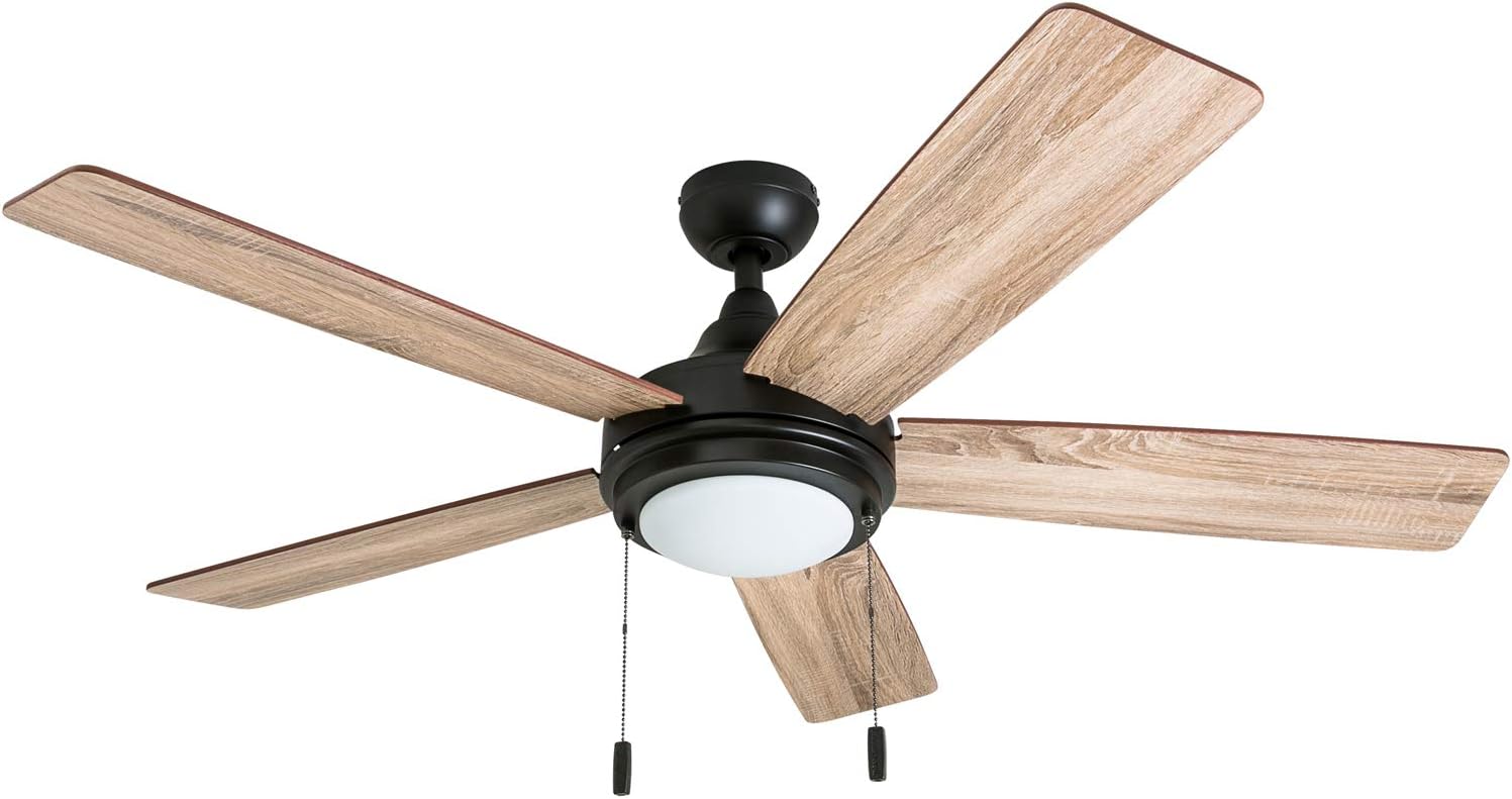 Honeywell Ceiling Fans Ventnor, 52 Inch Modern Farmhouse Indoor LED Ceiling Fan with Light, Pull Chain, Three Mounting Options, Dual Finish Blades, Reversible Motor - 50607-01 (Bronze)