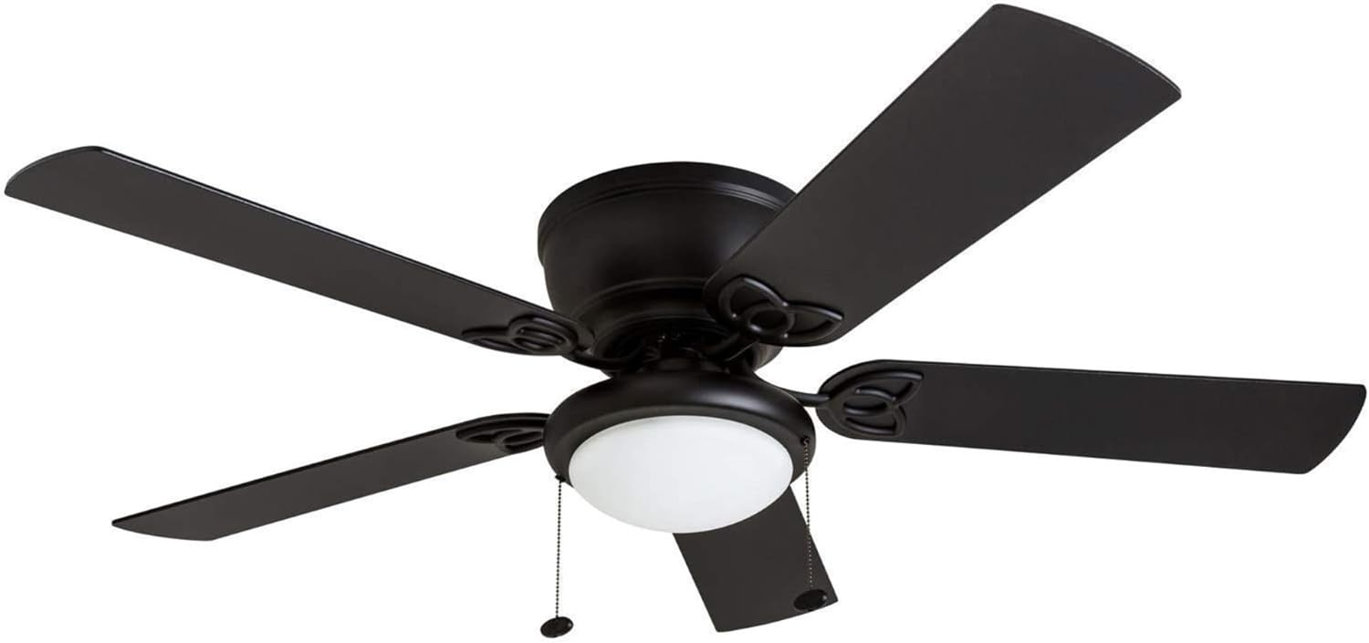 Prominence Home Benton, 52 Inch Traditional Flush Mount Indoor LED Ceiling Fan with Light, Pull Chains, Dual Finish Blades, Reversible Motor - 50853-01 (Matte Black)