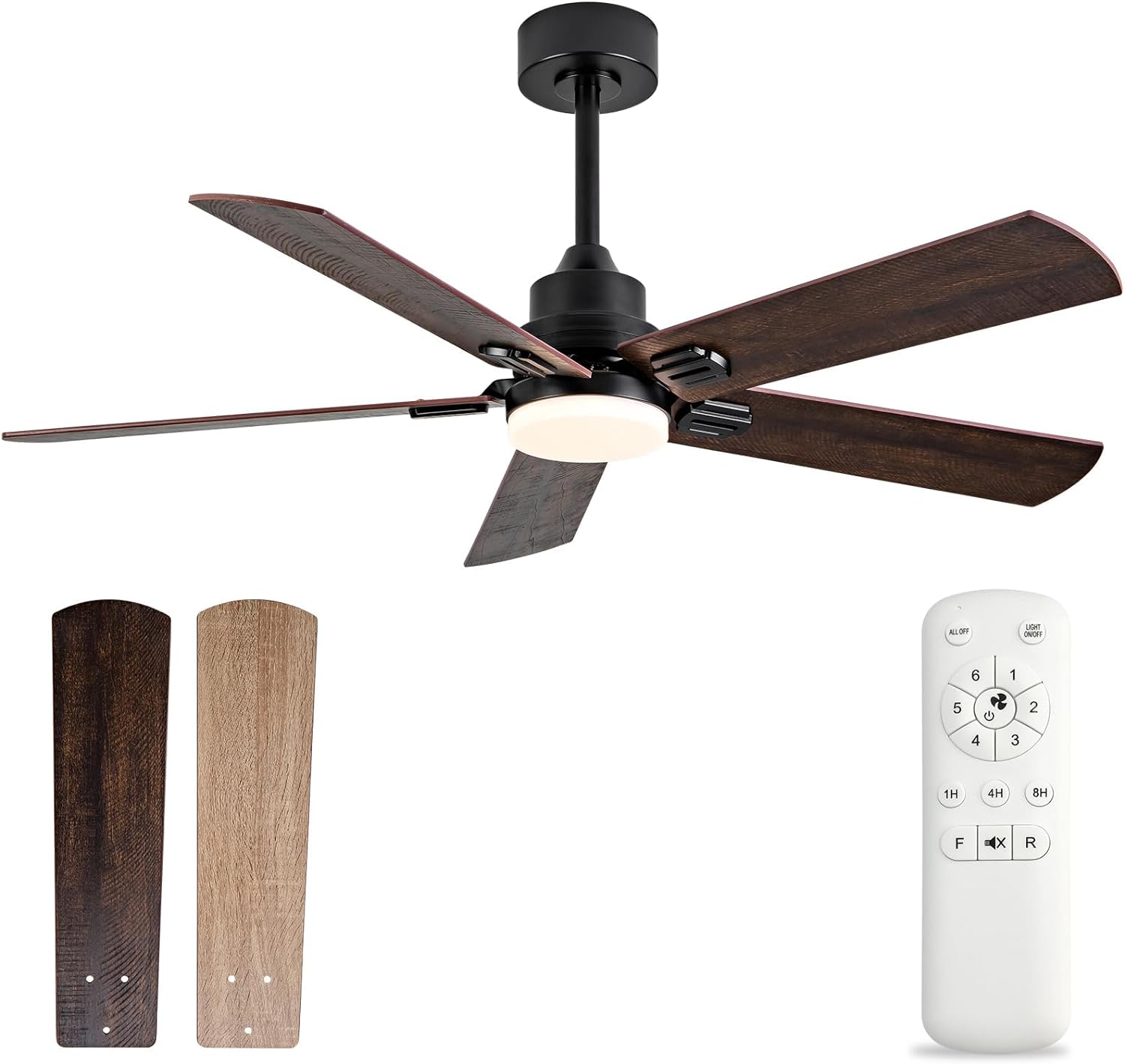 BOOMJOY 52 Inch Dual Color Ceiling Fan with Light and Remote Control,Modern 5 Blades Quiet Reversible DC Motor Ceiling Fans for Outdoor Indoor Living Room Bedroom