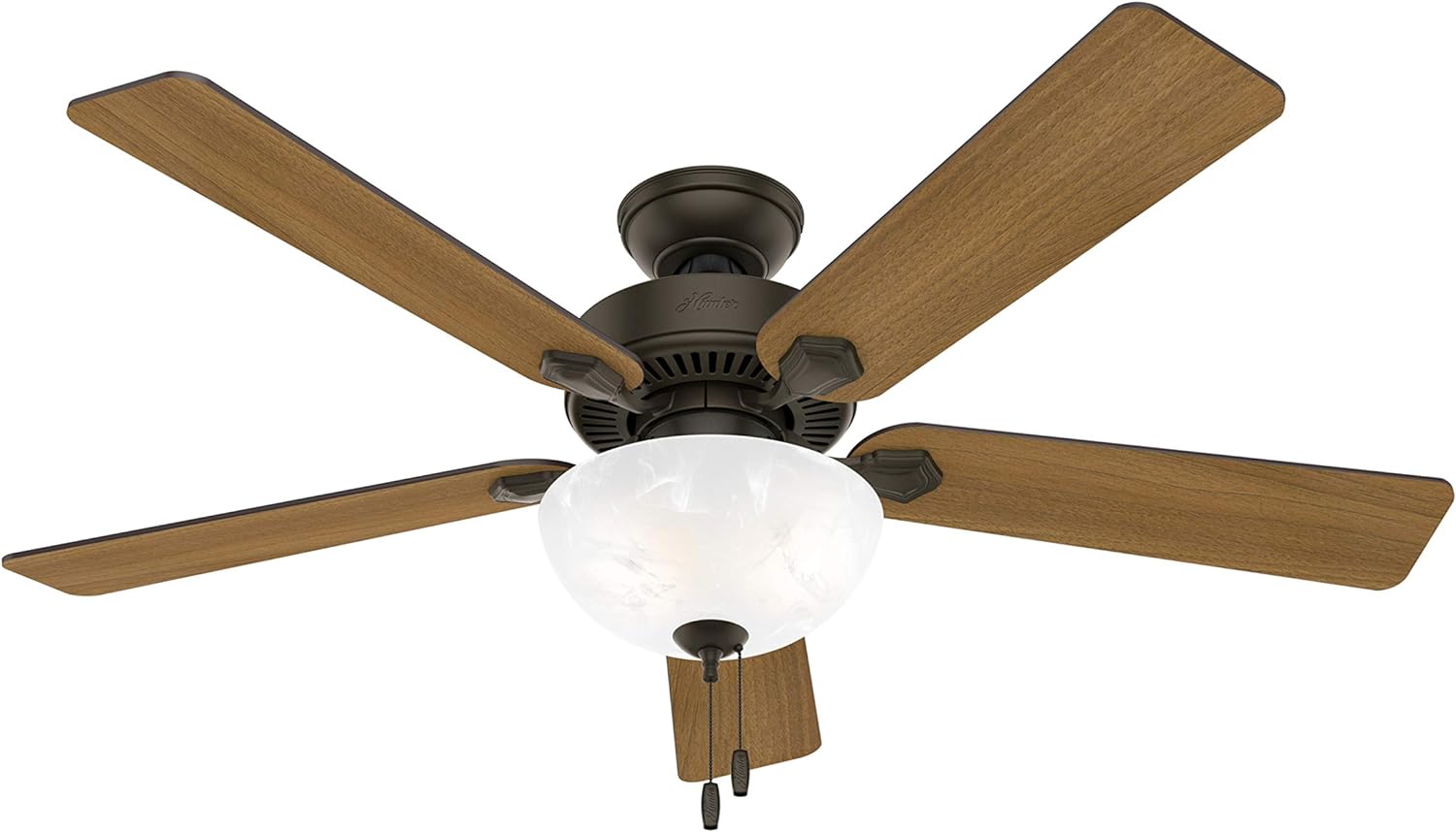 Hunter Fan Company Swanson 52-inch Indoor New Bronze Traditional Ceiling Fan With Bright LED Light Kit, Pull Chains, and Reversible WhisperWind Motor Included