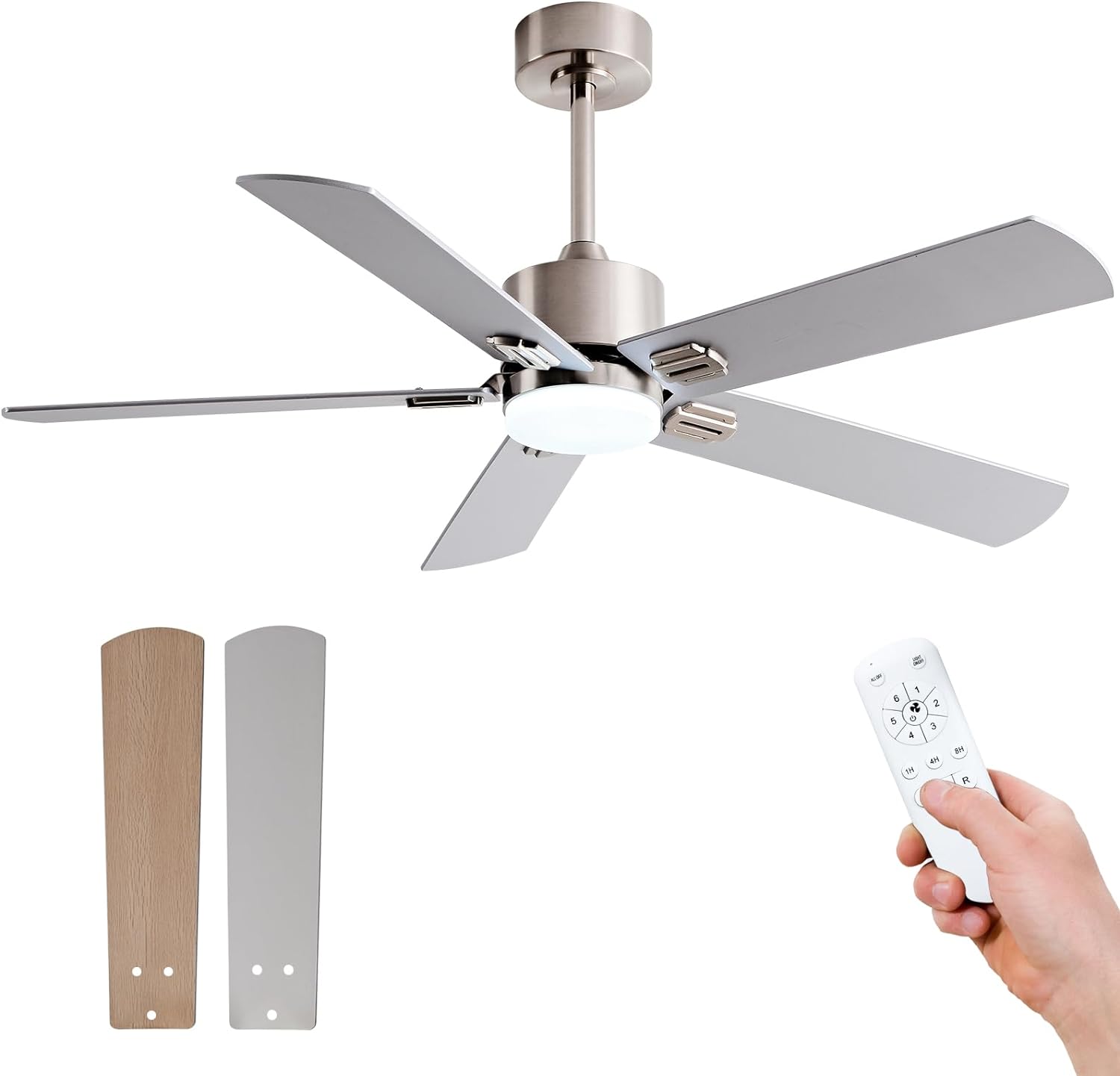 48 Inch Ceiling Fans with Lights and Remote Control, Modern Ceiling Fan Light,5 blades,3 Color LED Light,6 Speed DC Motor,Indoor Outdoor Ceiling Fan for farmhouse,Bedroom,Brushed Nickel